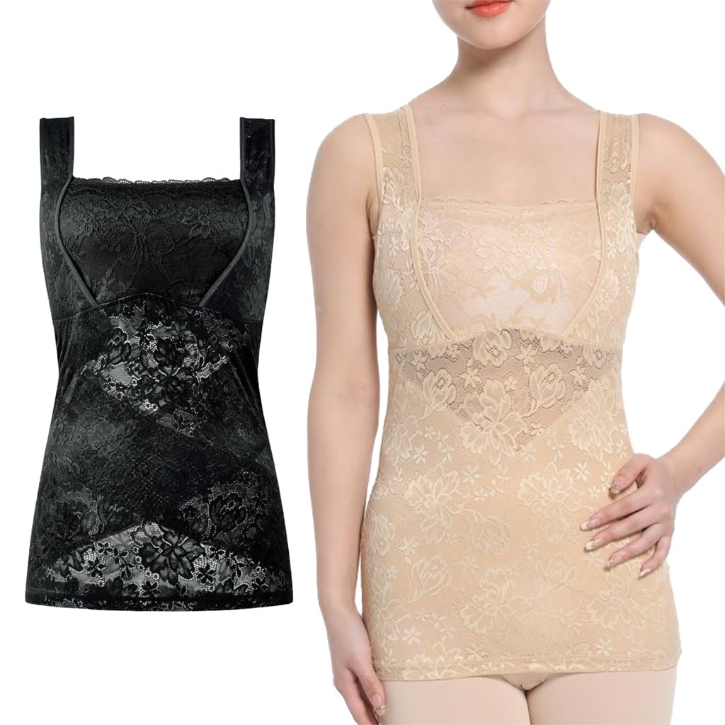 [RYO...] インナー 補正 下着 着痩せ さらし効果 体型カバー タンクトップ ブラトップ キャミ キャミソール カップ付き 小さく見せる 大きいサイズ レディス (ブラック, 4L)