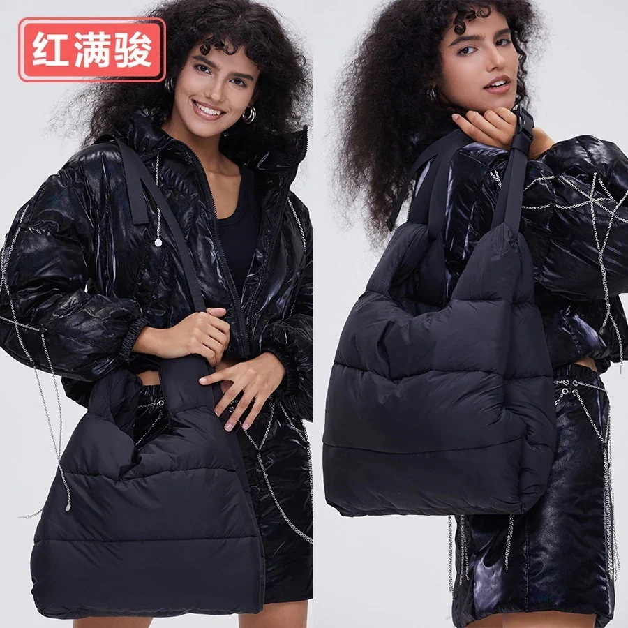 【H.M.J】 ダウンバッグ 2way シンプル 無地 コットン キルティング レディース トートバッグ ショルダーバッグ メガ割
