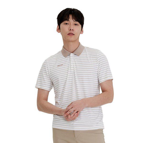 男性アウトドア夏用カラーTシャツ アルカ冷感ストライプTシャツ サンドベージュ_CC