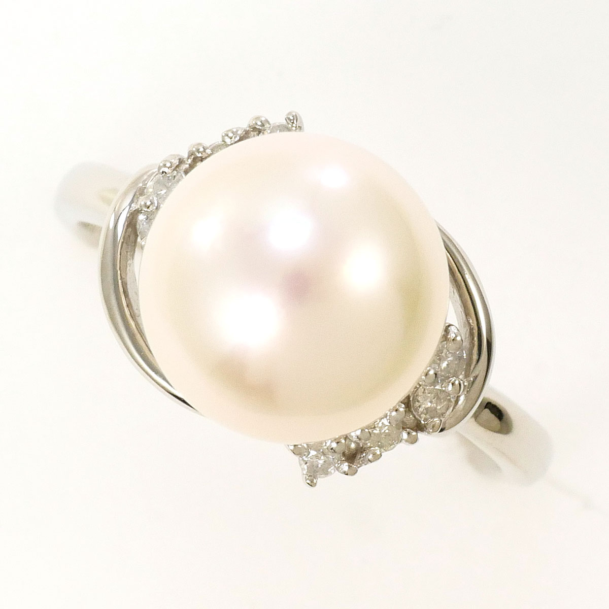 PT900 プラチナ リング・指輪 8号 パール（真珠） ダイヤモンド 0.08ct 総重量約5.1g 中古