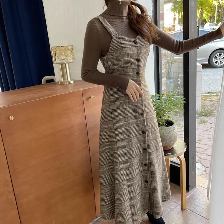 トラディショナルの主役チェック柄　ワンピース 大人かわいい トレンド おしゃれ レイヤード フレア フェミニン キレイめ 抜け感 レトロ ウエストリボン 大人カジュアル デイリー お出かけ クラシック