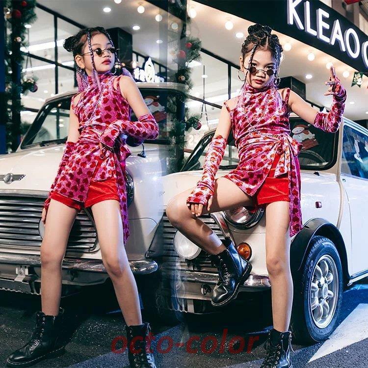 ダンス 衣装 キッズ 韓国 夏 ジャズダンス チアガール ガールズ シャツ パンツ セットアップ へそ出し ヒップホップ 応援団 HIPHOP 練習着 おしゃれ 舞台効