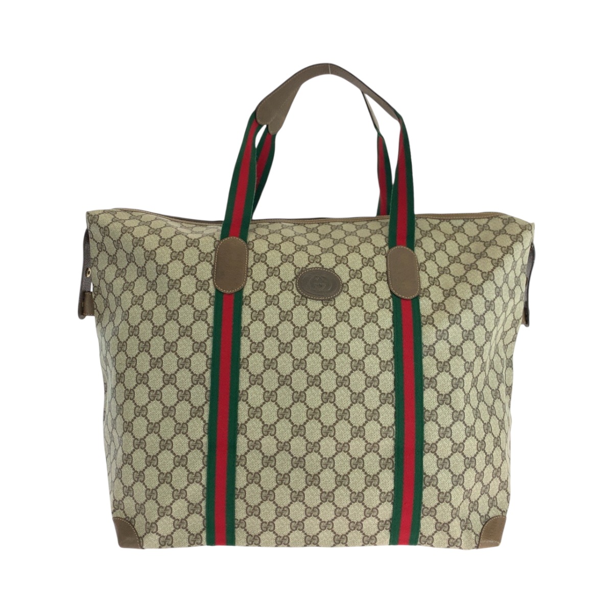 美品 ヴィンテージ オールドグッチ シェリーライン ベージュ レッド グリーン ゴールド金具 GGスプリームキャンバス 89 19 012 トートバッグ ショルダーバッグ レディース 503545