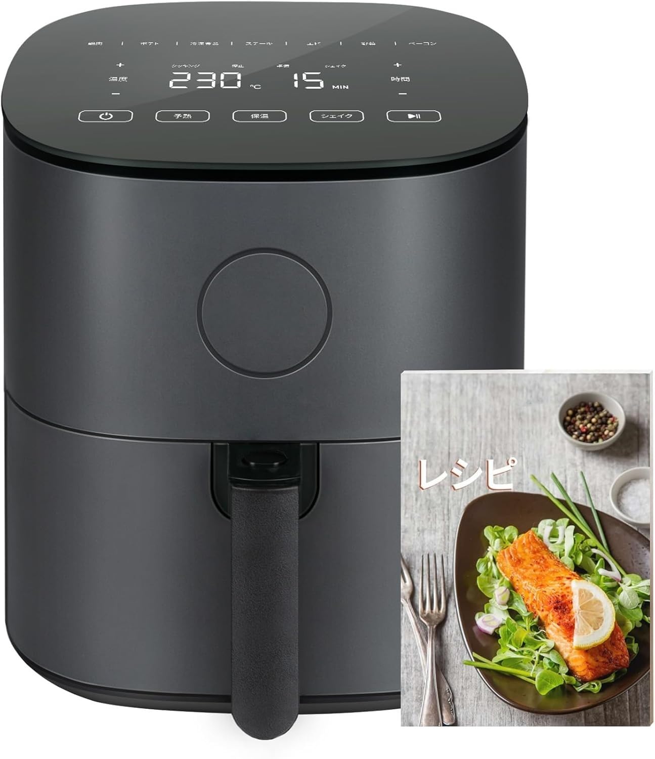 エアフライヤー グレー 4.7L 大容量 家庭用 最高温 230℃ 日本語レシピ付 タイマー 自動電源オフCAF-L501-KJP
