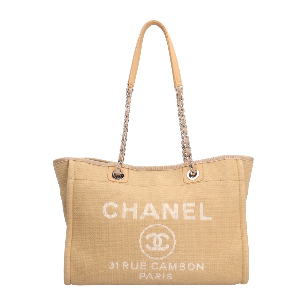シャネル MM ドーヴィル トートバッグ キャンバス ベージュ CHANEL 中古 美品