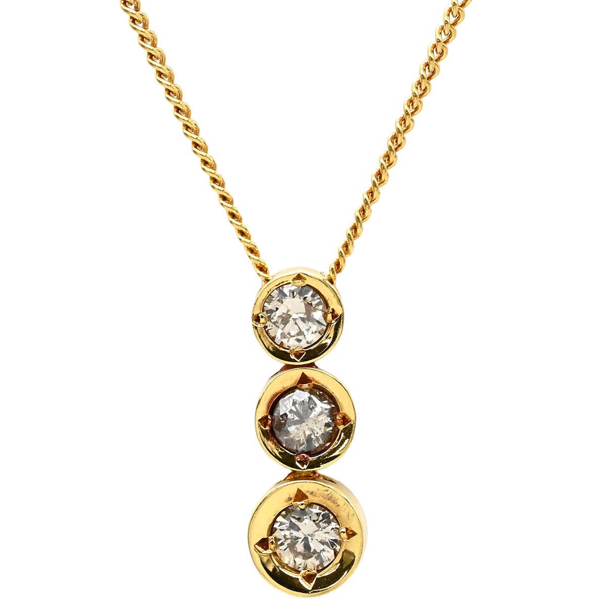 ネックレス ダイヤペンダント K18YG ダイヤモンド イエローゴールド 750 18K 3石 3粒 ダイヤモンド 【中古】