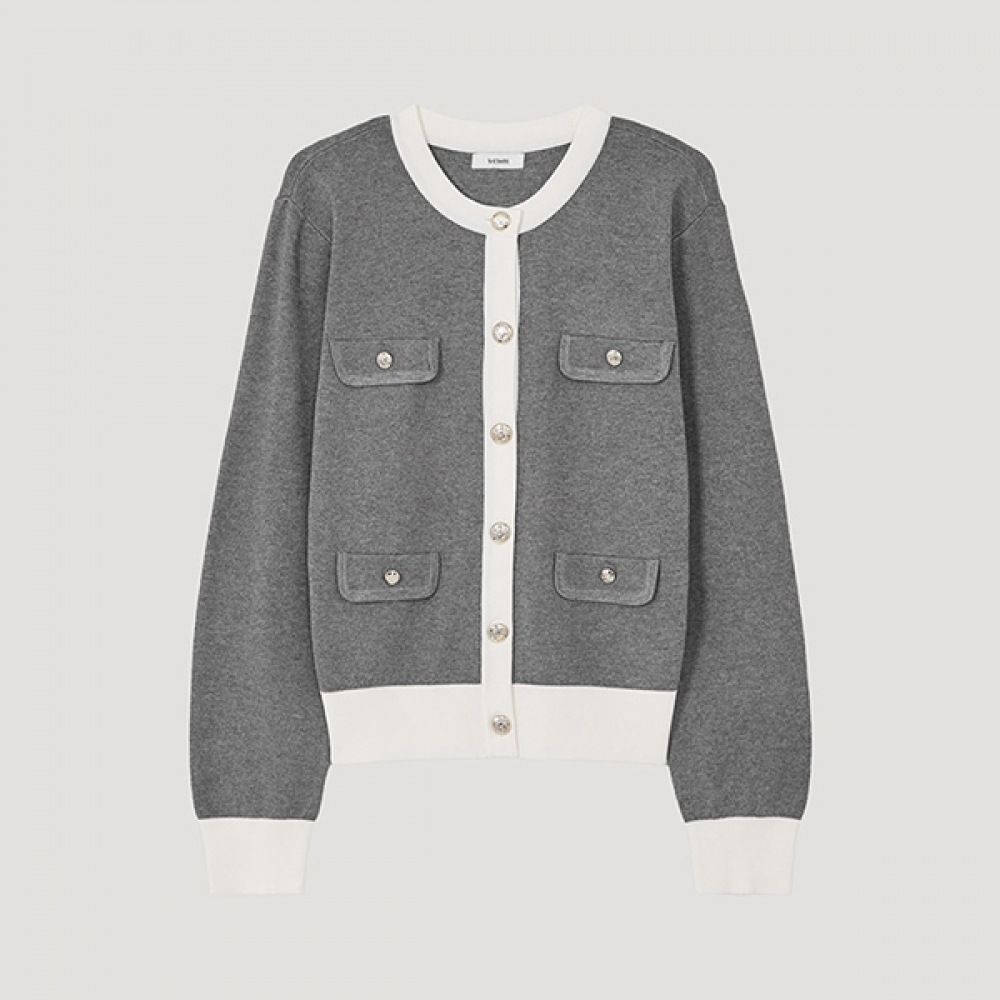 (Shes Miss) カラーマッチングフラップポケットニットカーディガン_SSKCDP12530_MG