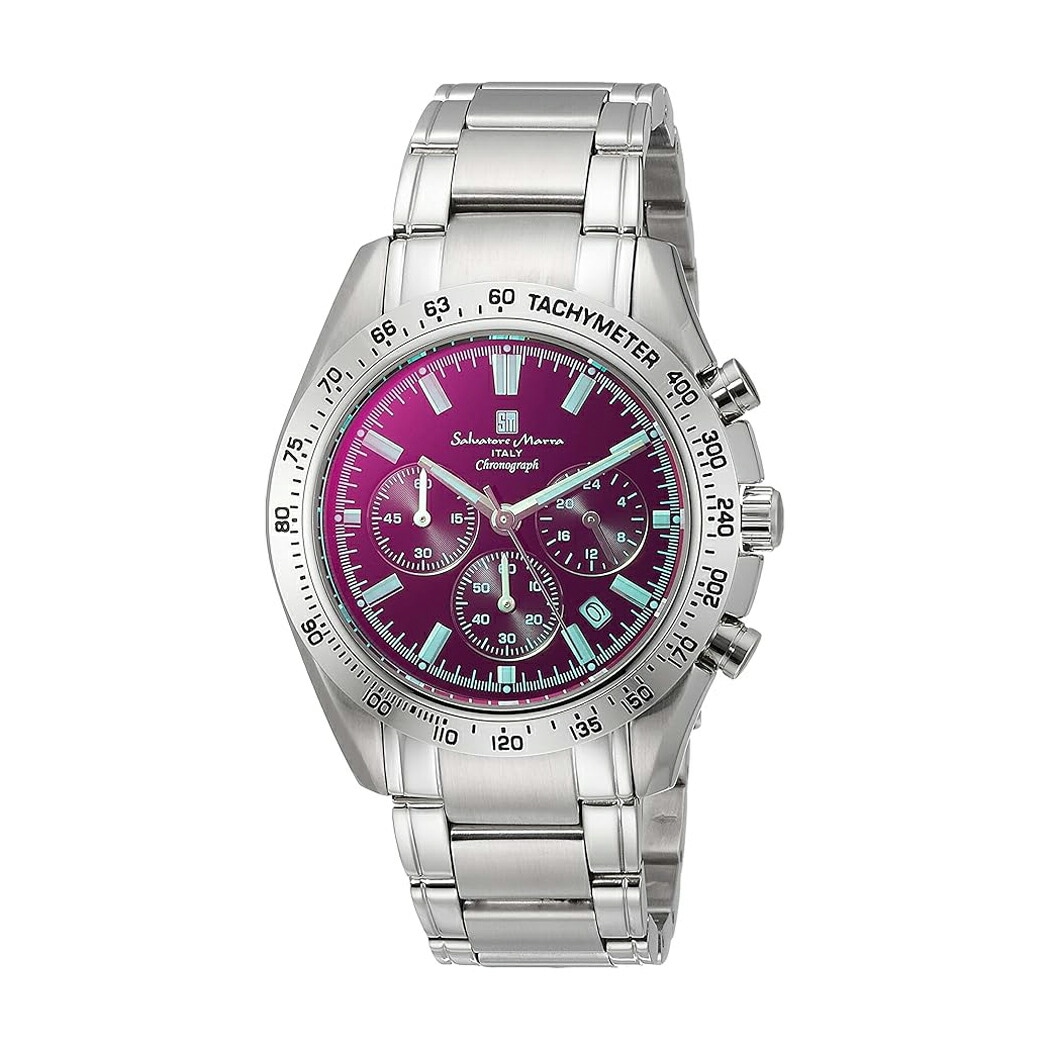 [Salvatore Marra] サルバトーレマーラ 腕時計 SM18106-SSBKSV メンズ シルバー パープル クロノグラフ カラーガラス カレンダー デイト 5気圧防水
