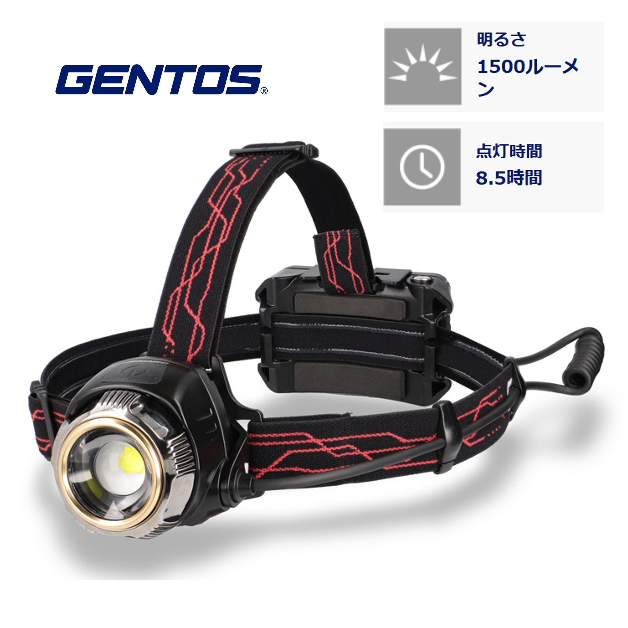 LEDヘッドライト 1500lm USB充電式 充電池/乾電池兼用 GH-300RG