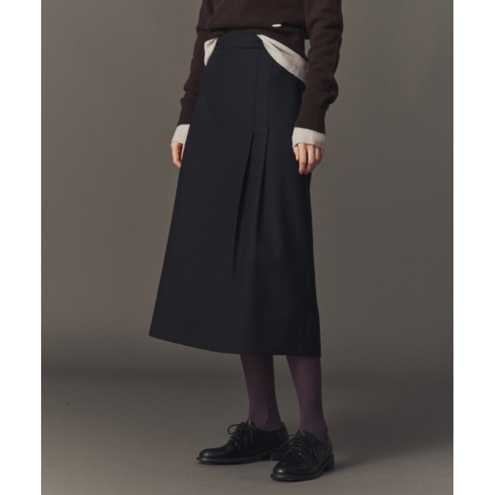 AHWE ウール混紡タックスカート_D ネイビー