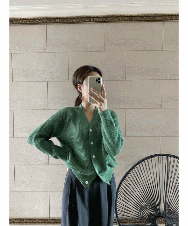 [ざらざらXふかふか] ルーズフィット ブイネック 綿菓子 アルパカ カーディガン 2color 季節の変わり目カーディガン アイボリー グリーン