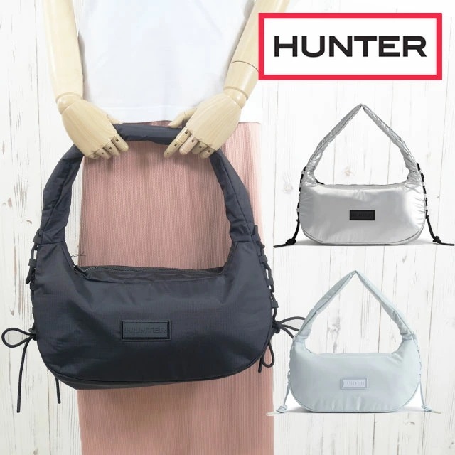 ハンター バッグ レディース UBS3932NRS トラベル ホーボー シリング ショルダーバッグ メンズ 肩掛け 手持ち 半月型 ロゴ シンプル カジュアル きれいめ 通勤 黒 銀 水色