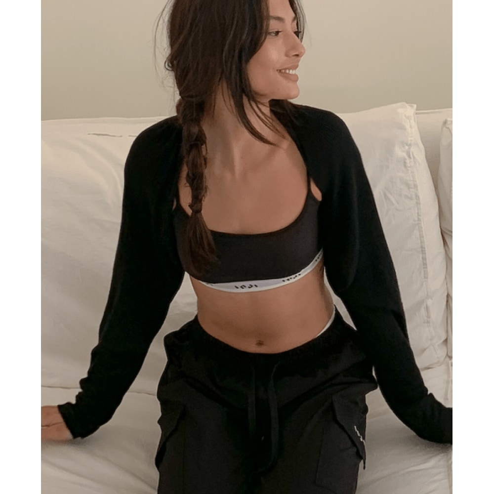 INJIACTIVE サマーボレロリブトップブラック