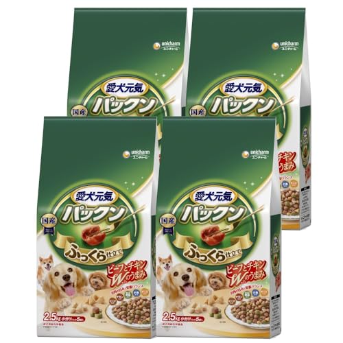 愛犬元気 パックン ビーフ・緑黄色野菜・小魚・チーズ入り 2.5kg*4個セット