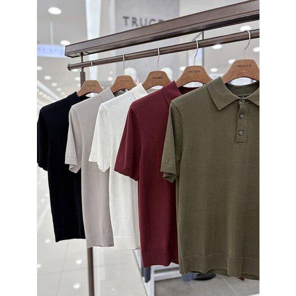 メンズ夏半袖洗濯可能なウォッシャブルコットン100％ポロカラーネックニットトップTシャツ5色_JK