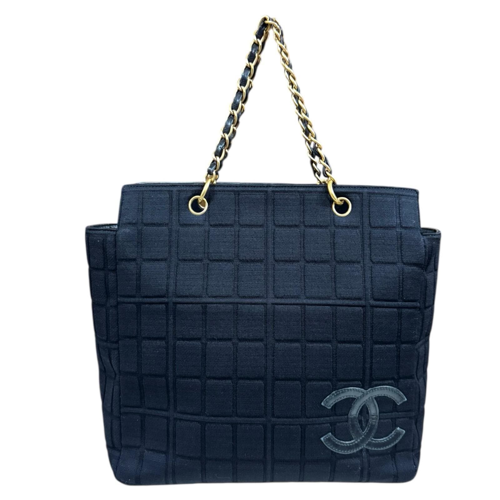 シャネル チョコバ―　 トートバッグ コットン ブラック CHANEL 中古