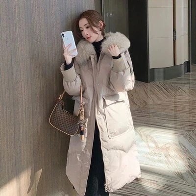 新入荷！ 羽毛ジャケット 女中 ロングタイプ 2024 冬 新型 大 毛襟 ゆったり 厚手 白 アヒル羽毛 外