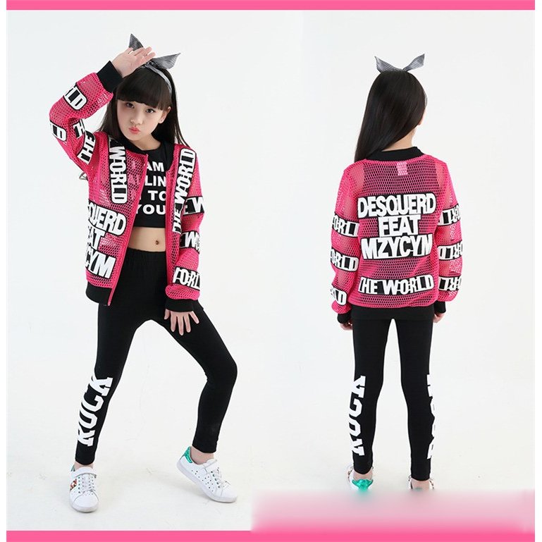 高品質 ダンス衣装 キッズ ヒップホップ 3点セット ジャケットベストレギンス 女の子供ダンス 大きいサイズ 衣装 セットアップ 体操着 運動会に大人気