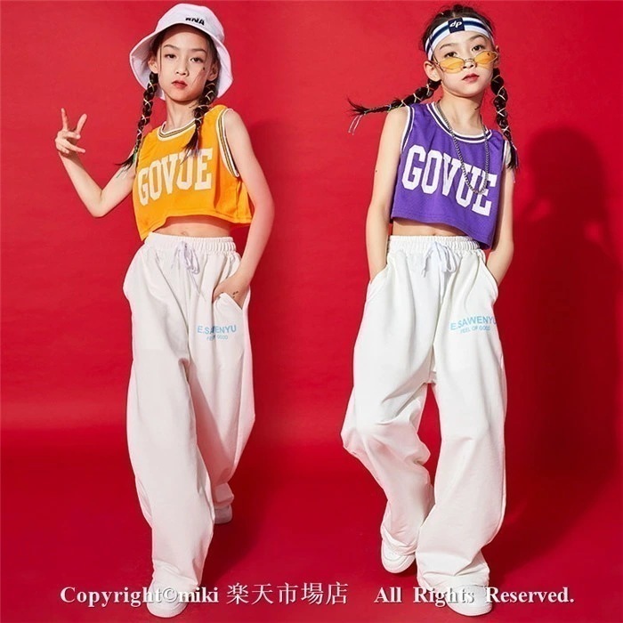 【大好評！最安値挑戦!】【即納】新作 パープル オレンジ 上下セットアップ レディース キッズ ダンス衣装 ヒップホップ HIPHOP ジャズダンス JAZZ 女子 トップス 上着 ダンスパンツ 練習 7,891円