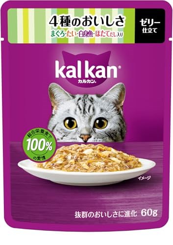 他サイト： カルカン パウチ 4種のおいしさ まぐろ・たい・白身魚・ほたてだし入り 60g×12袋【まとめ買い】の商品画像