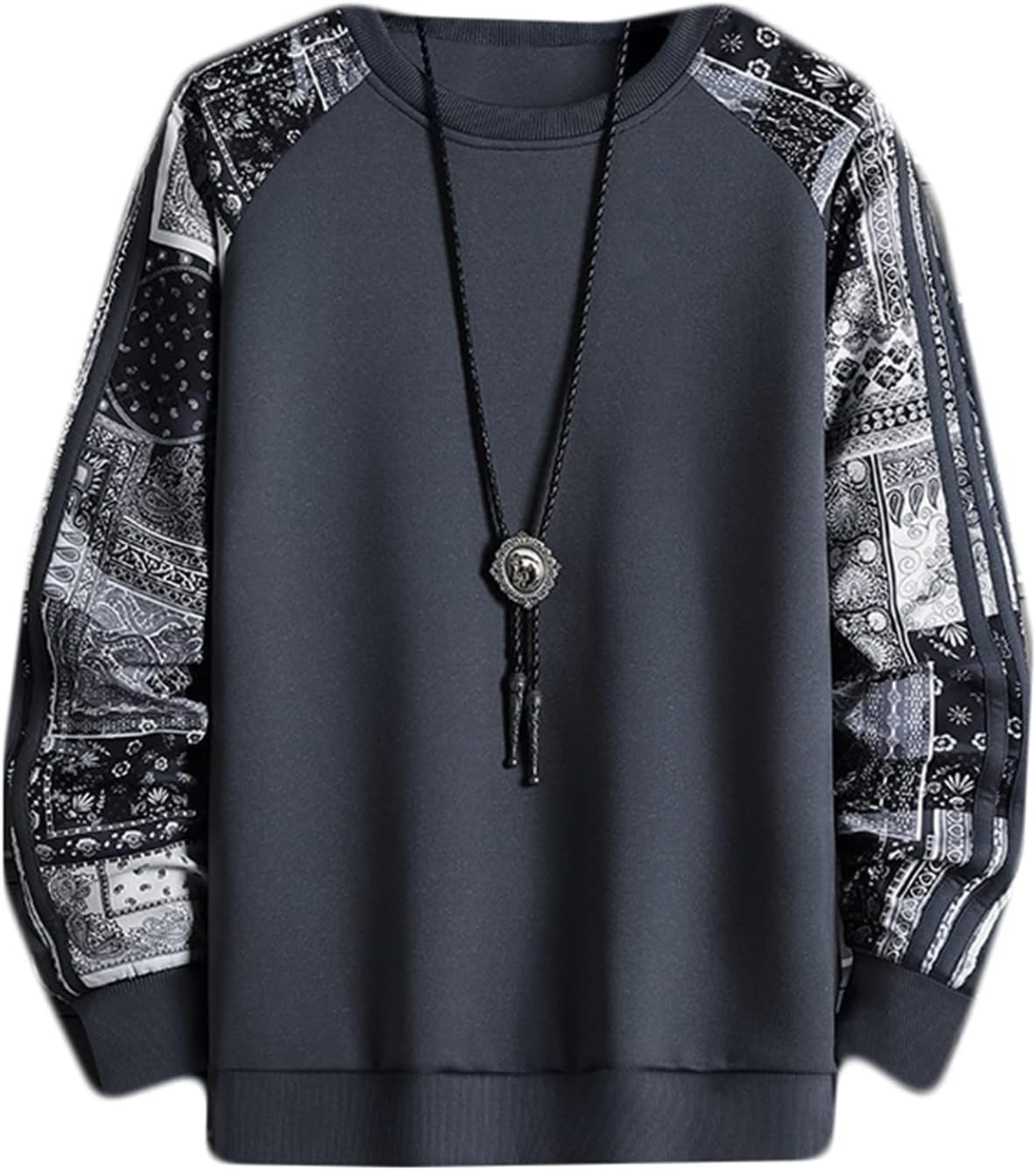 パーカー トレーナー 男性 インナー 長袖 切り替え カモフラ カシューナッツ柄 カジュアル 大きサイズ カッコイイ 丈長め ラウンドネック 体型パカー 秋服 プルオーバー ソフト 流行し