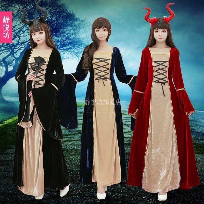 ハロウィンコスチューム 大人女性用 レトロ 中世ドレス 女王様 パフォーマンス衣装 宮殿風 ロングドレス 欧米