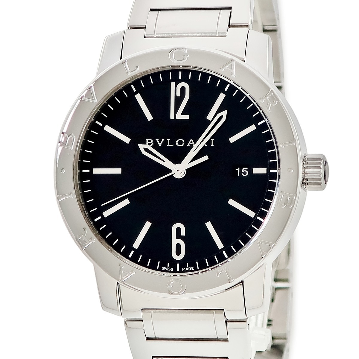 ブルガリブルガリ BB41S 自動巻き メンズ ブラック 黒 シルバー デイト アラビア バー 3年保証
