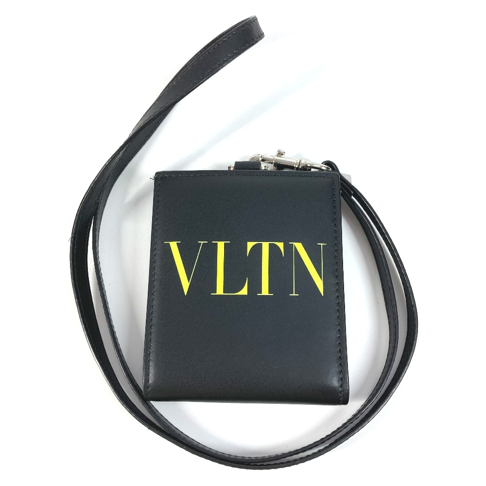 VALENTINO ヴァレンティノ 2つ折り財布 VLTNロゴ ネックウォレット 財布 小銭入れ ストラップ付 レザー ブラック