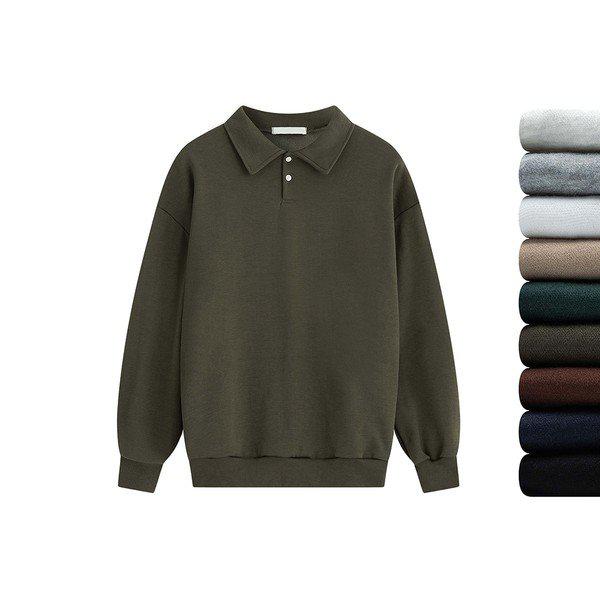 メンズオーバーサイズ 特厚両面起毛カラー 無地スウェットシャツ_P353095362