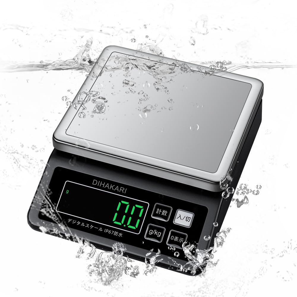 DIHAKARI大型 洗えるキッチンスケール IP67防水 デジタルはかり 丸洗い可能 クッキングスケール 1g単位 10kg大計量 電子秤 USB充電式 計量器 304ステンレス計量皿 お菓子作り