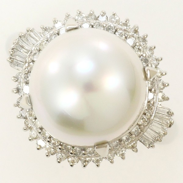 PT900 プラチナ リング 16号 南洋真珠 約12mm ダイヤ 0.60 カード鑑別書 中古