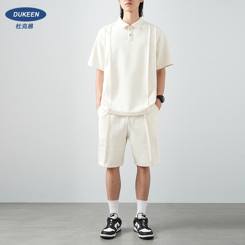 夏用ヘビーウェイトポロシャツスーツ高級感のあるゆったりとしたスポーツショーツとラペル付き半袖のメンズ