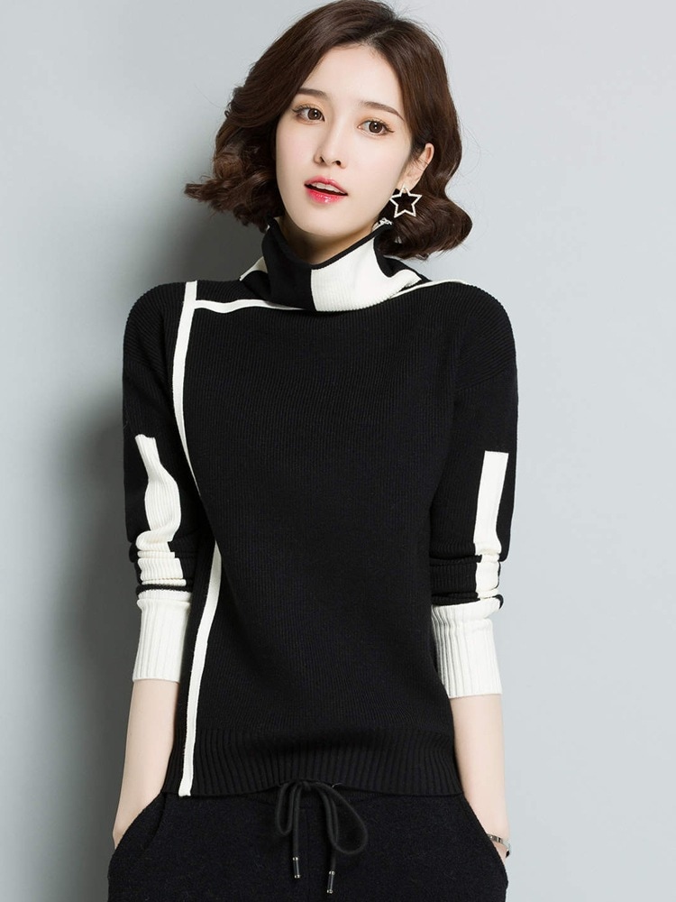 デザイン 配色ニット トップス デート ニットソー 長袖 タートルネック ニット 可愛い きれいめ シンプル カジュアル 上品 おしゃれ かっこいい こなれ感 個性的 クール 無地 春