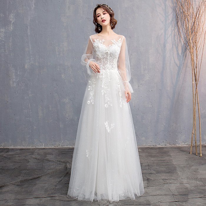 長袖 パーティードレス ウェティグドレス ロングドレス 結婚式 Aラインドレス 安い 大きいサイズ 二次会 海外挙式 花嫁 ドレス 花嫁 ワンピース エンパイア