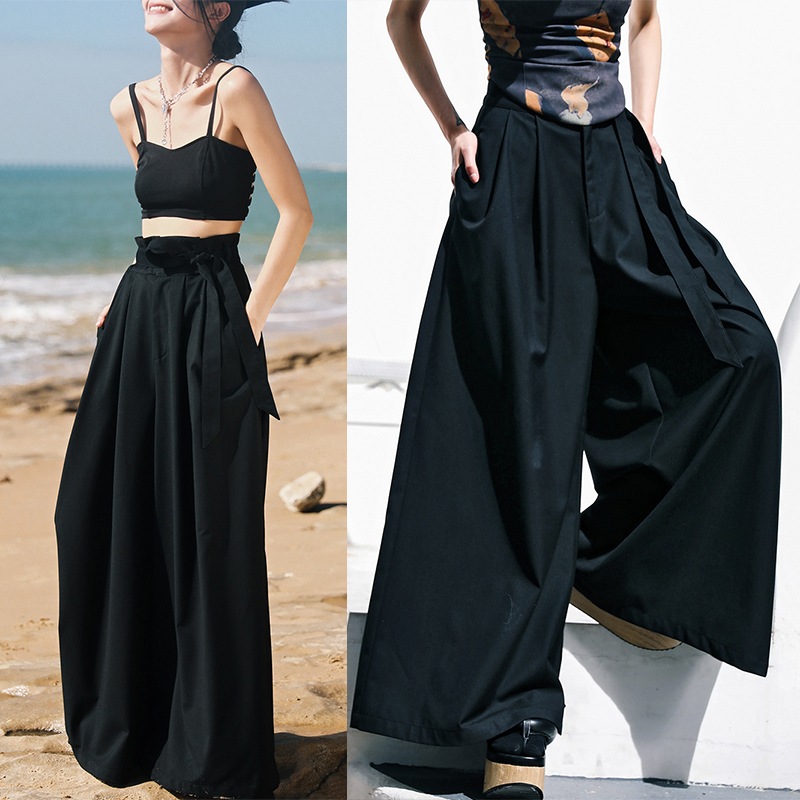 ワイドパンツ 秋冬 ガウチョパンツ レディース スカーチョ ボトムス レトロズボン 黒ロンパン ハイウエスト