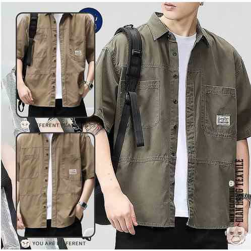 【2025新作SALE】半袖シャツ メンズ 紳士シャツ ボタンダウンシャツ 前開き 立ち襟 かっこいい ミリタリーシャツ 軍服 アウトドア お兄系 おしゃれ