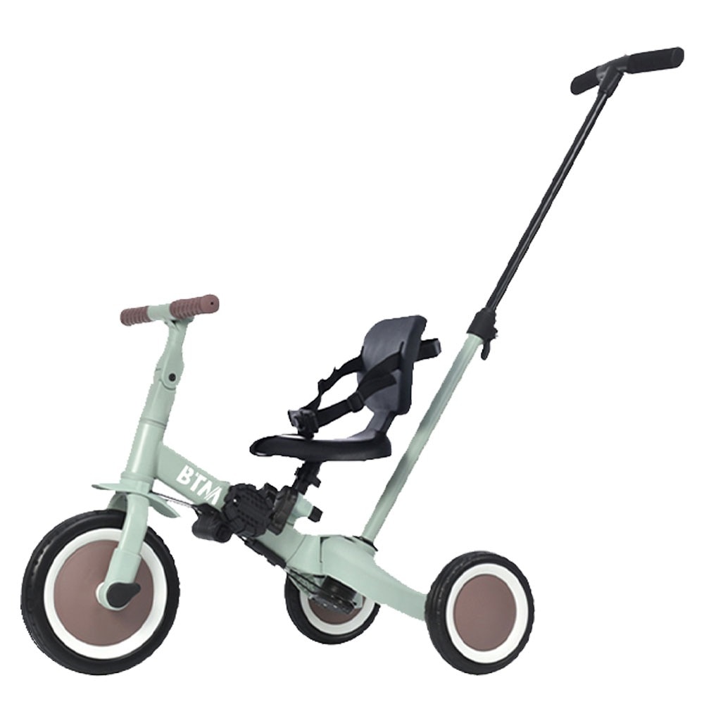 子供用三輪車 4in1 ミント×ブラウン 三輪車のりもの押し棒付き 自転車 おもちゃ 乗用玩具 Mint・グリーン