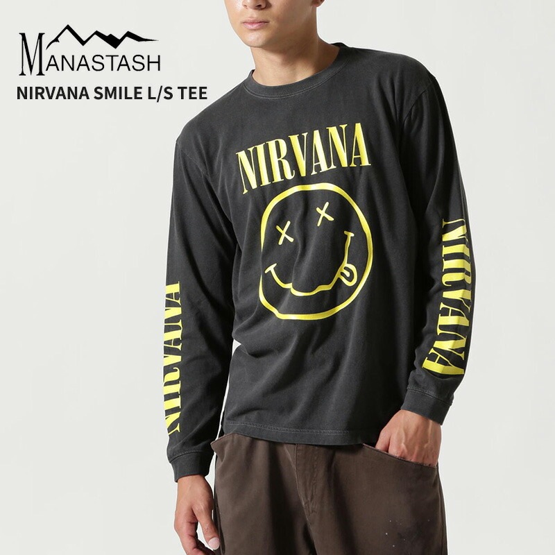 マナスタッシュ メンズ 長袖 バンドTシャツ ロックTシャツ MANASTASH ニルヴァーナ コラボ NIRVANA SMILE L/S TEE 792-5930005