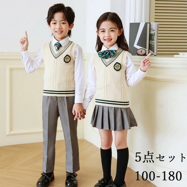学生服 子供服 韓国風 ピアノ発表会 上下セット キッズスーツ キッズフォーマルスーツ 女の子 男の子 女児 小学校 高校生 中学生 制服 ジャケット ブラウス スカート リボン 七五三 誕生日 合唱