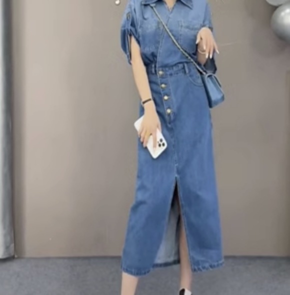 ワンピース デニムワンピース ミモレ丈 かわいい 大人可愛い きれいめ シンプル カジュアル 大人 上品 おしゃれ お洒落 大人女子 こなれ感 個性的 主役級 存在感 美容師 メイクアップアーティスト