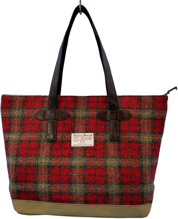 Harris Tweed ハリスツイードｘパラフィン帆布の横型トート牛革付属天ファスナー付き WG2422-RDC(RDC)