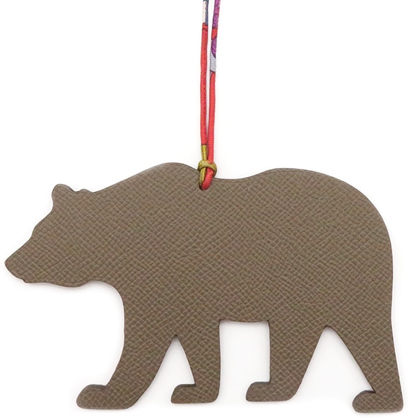 エルメス HERMES チャーム プティアッシュ ベア トゴ ヴォーエプソン グレージュ×レッド バッグチャーム 熊 クマ petit Hグレージュ 赤 【中古】