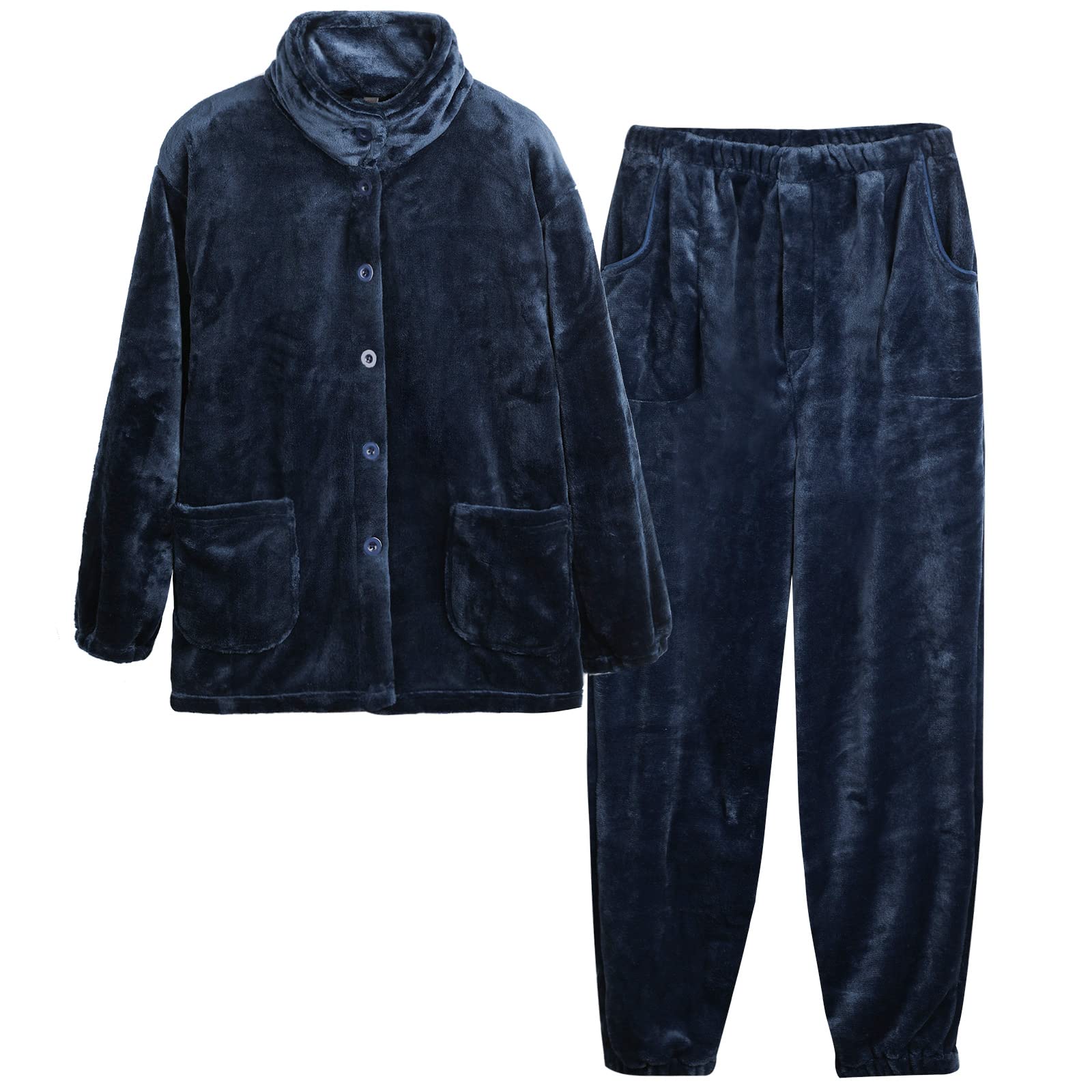 [ヒルトップクラウド] パジャマ メンズ もこもこ ルームウェア 裏起毛 タートルネック 着る毛布 前開き 長袖 上下セット 暖かい ゆったり 軽い 部屋着 秋冬