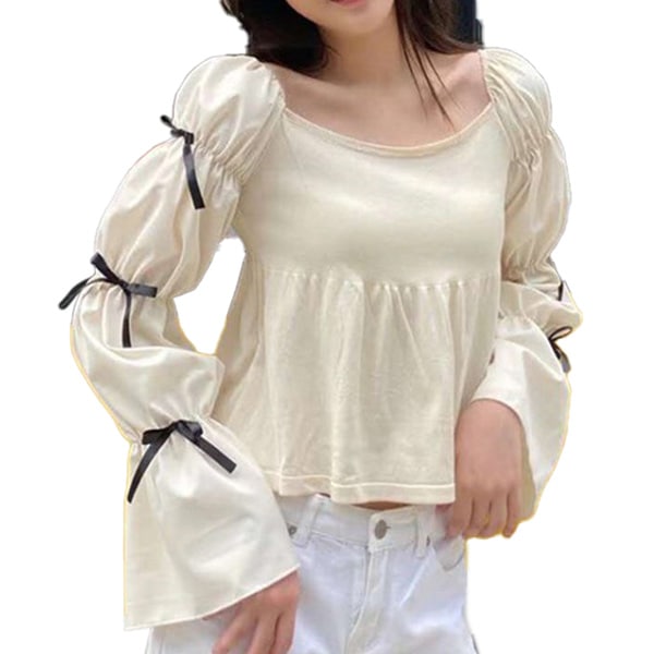 トップス ベージュ 即納 5色 長袖 リボン ギャザー オフショルダー sweet系 2338606 服 服装 無地 個性的 カットソー 胴体ニット 袖綿 異素材切替 ショート丈 5,446円