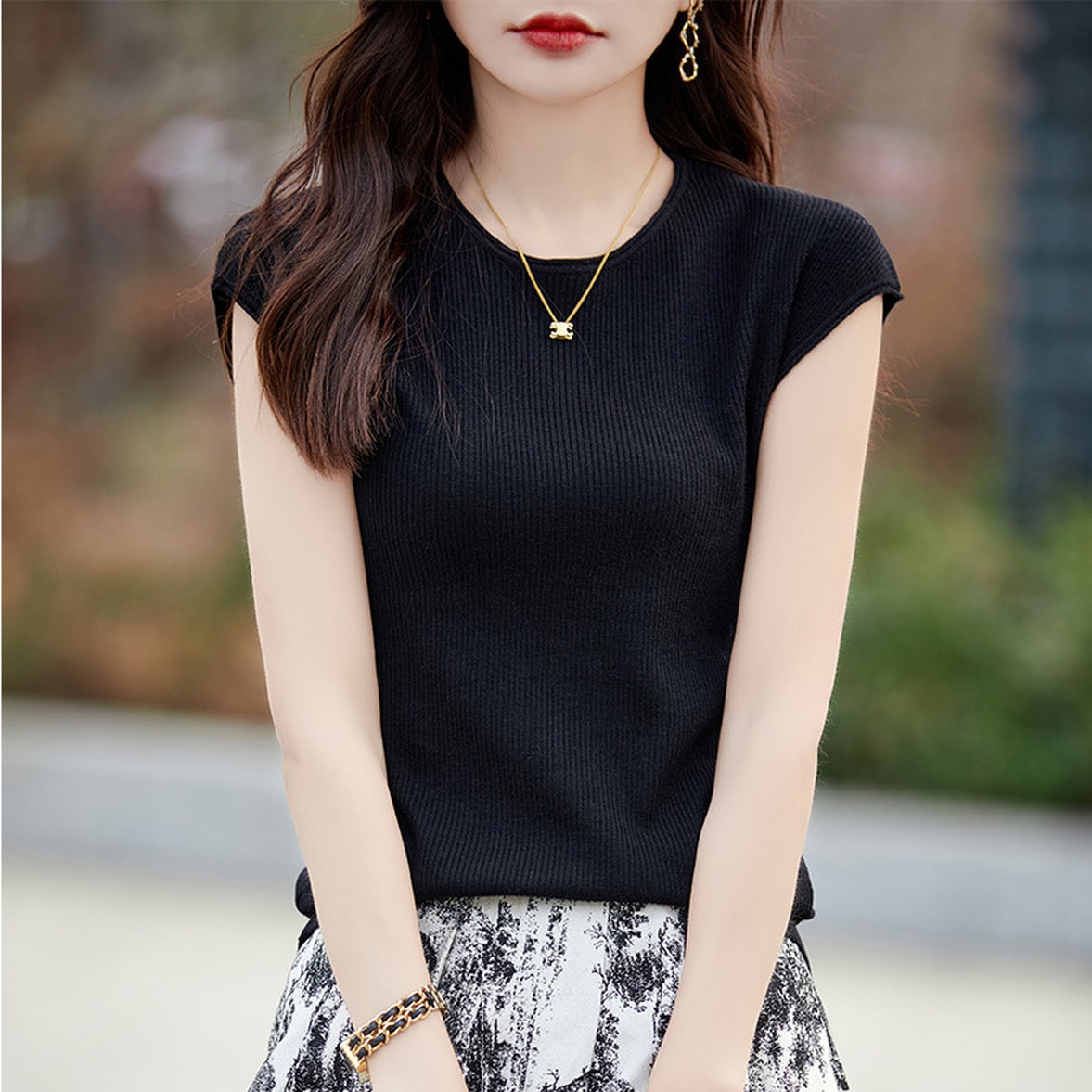 トップス カットソー シャツ 細リブカットソー フレンチカットソー レディース 細リブフレンチカットソー リブカットソーシャツ ラウンドネック クルーネック 半袖 フレンチスリーブ 半袖リブカットソー