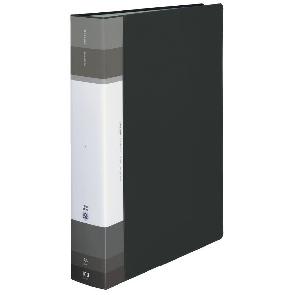 （まとめ買い）クリヤーブック Glassele （固定式/背ポケットタイプ） A4 100ポケット ブラック ラ-GLB100D [x3]