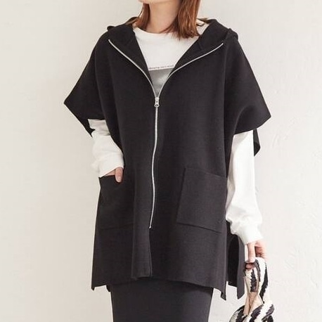 トップス パーカー フーディー 半袖 前開き ダブルジップ ポケット サイドスリット ミディアム丈 かわいい 大人可愛い きれいめ シンプル 上品 レトロ おしゃれ かっこいい カジュアル こなれ感