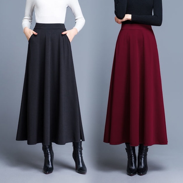 【気質修身】 大好評着瘦せファッションハイウエストロングAラインスカート