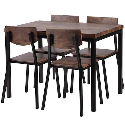 【国内即日発送】ダイニングセット ブラウン 幅120 4人掛け 四角いテーブル チェア 5点セット 17,159円