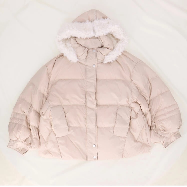 ポリエステル ダウンジャケット エコファー フード付き ホワイトベージュ 送料無料 プレゼント ギフト